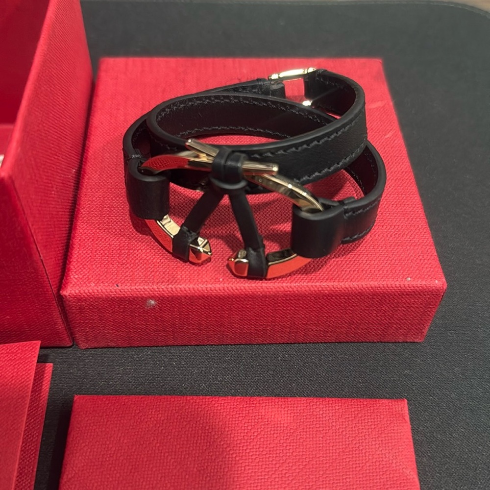 Valentino Black Leather Double-Wrap Bracelet